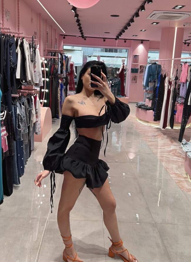 Crop top με Balloon Μανίκια
