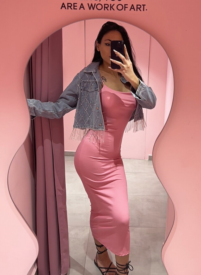 Midi Καθημερινό Ριμπ Φόρεμα Slim Fit