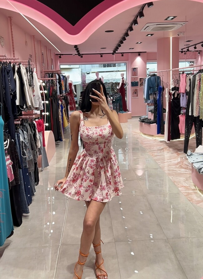 Μίνι Balloon Floral Φόρεμα