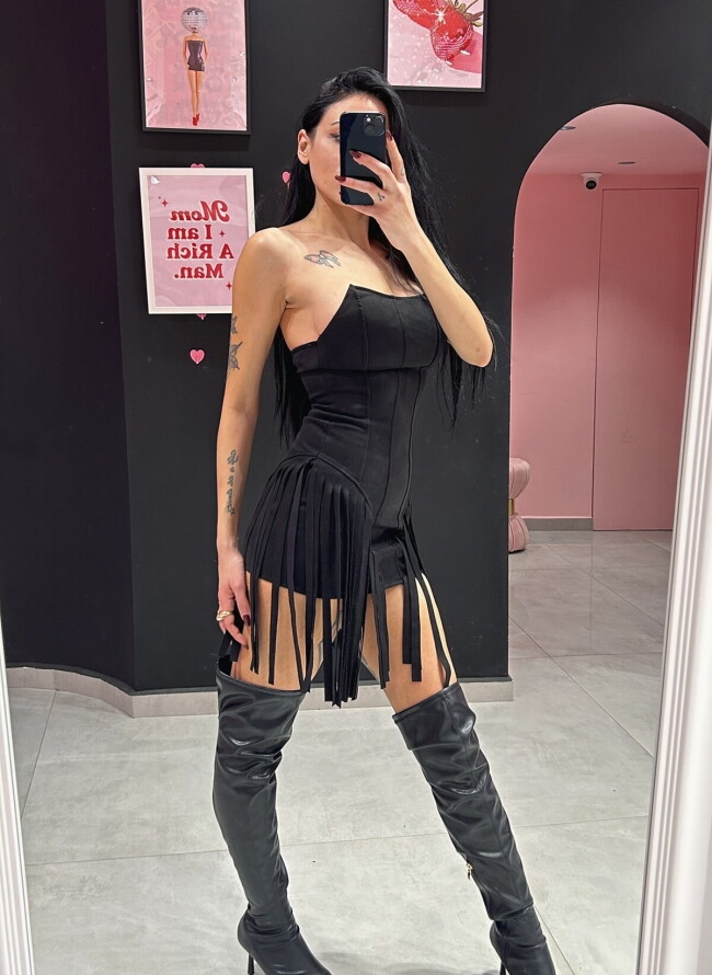 Μίνι Φόρεμα με Κρόσια και Σχέδιο Κορσέ