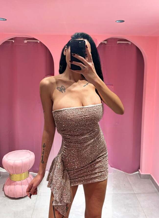 Μίνι Φόρεμα Στραπλες Εξώπλατο Παγιέτα με Cups