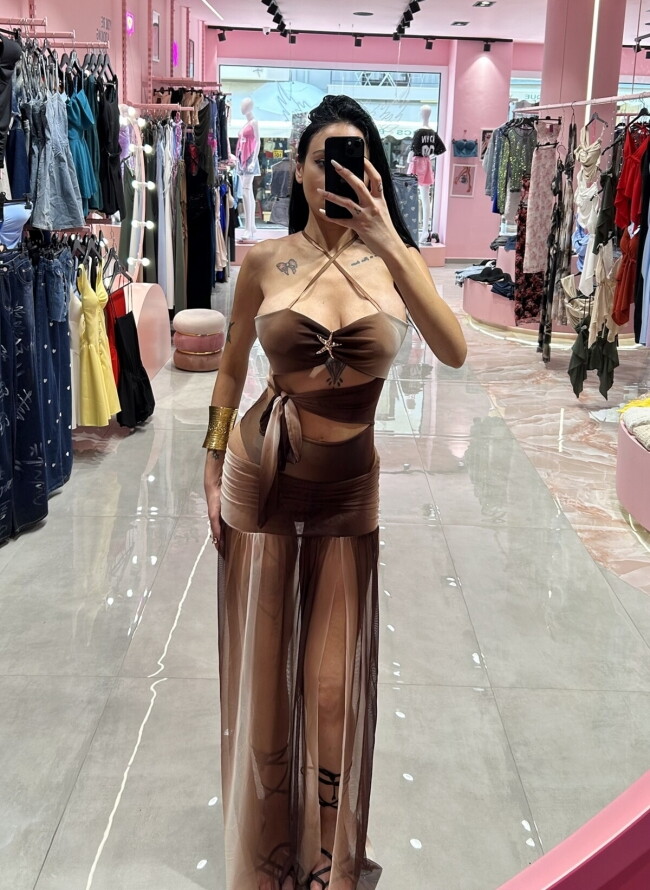 See Through Set Κορμάκι με Διάφανη Maxi Φούστα