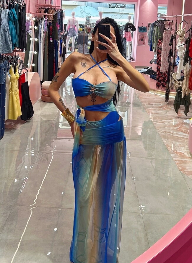 See Through Set Κορμάκι με Διάφανη Maxi Φούστα
