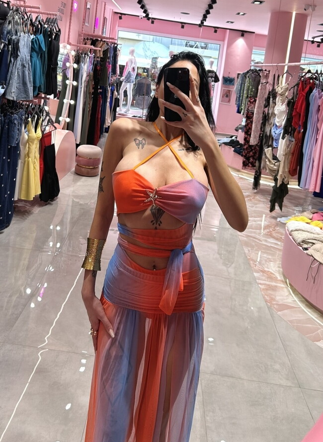 See Through Set Κορμάκι με Διάφανη Maxi Φούστα